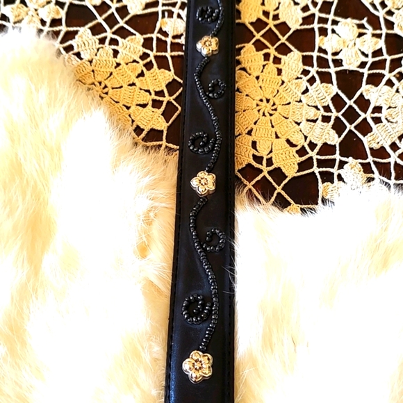 Brighton Leather Silver-tone Beaded Black Floral Belt SZ: 6/8 main image 7